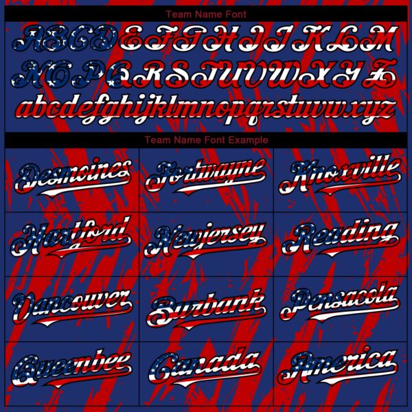 Custom Royal Vintage USA Flag Black-Red Splatter Torn Sharp Brush Stroke Authentic Baseball Jersey