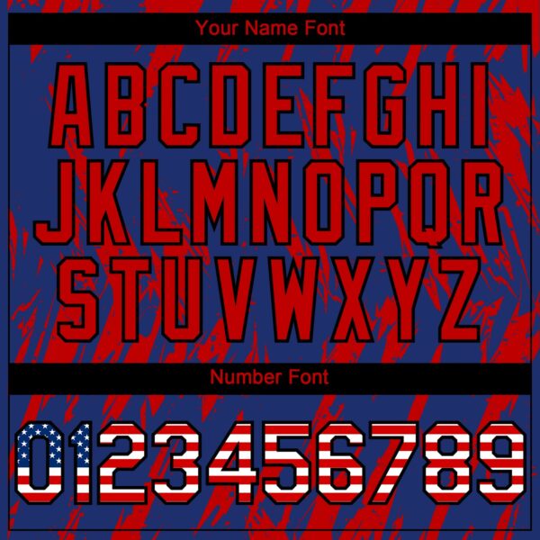 Custom Royal Vintage USA Flag Black-Red Splatter Torn Sharp Brush Stroke Authentic Baseball Jersey