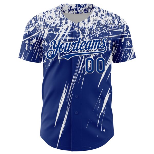 Custom Royal White Distressed Scratch Brush Stroke Authentic Baseball Jersey