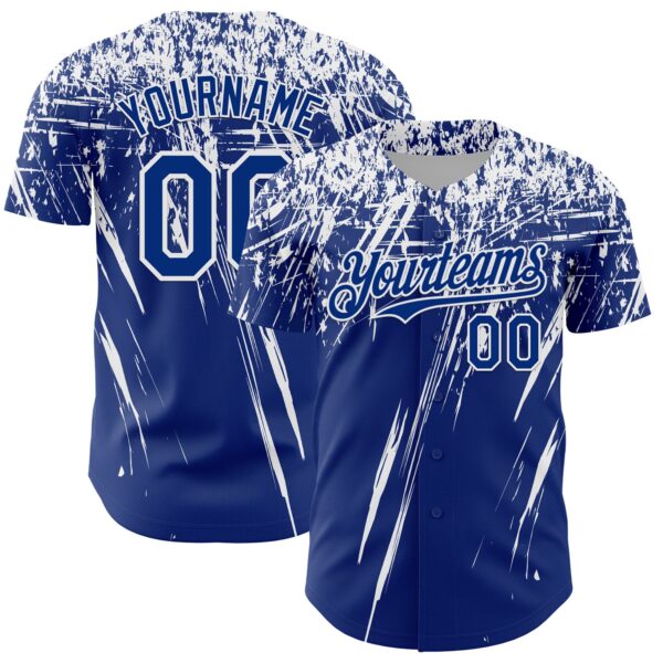 Custom Royal White Distressed Scratch Brush Stroke Authentic Baseball Jersey