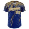 Custom Royal Old Gold-White Distressed Scratch Brush Stroke Authentic Baseball Jersey
