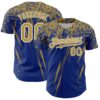 Custom Royal Old Gold-White Distressed Scratch Brush Stroke Authentic Baseball Jersey