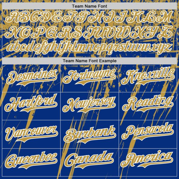 Custom Royal Old Gold-White Distressed Scratch Brush Stroke Authentic Baseball Jersey