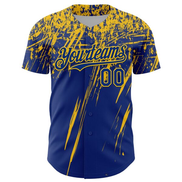 Custom Royal Yellow Distressed Scratch Brush Stroke Authentic Baseball Jersey