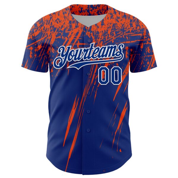 Custom Royal Orange-White Distressed Scratch Brush Stroke Authentic Baseball Jersey