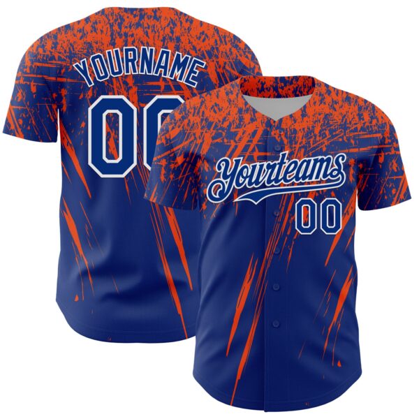 Custom Royal Orange-White Distressed Scratch Brush Stroke Authentic Baseball Jersey