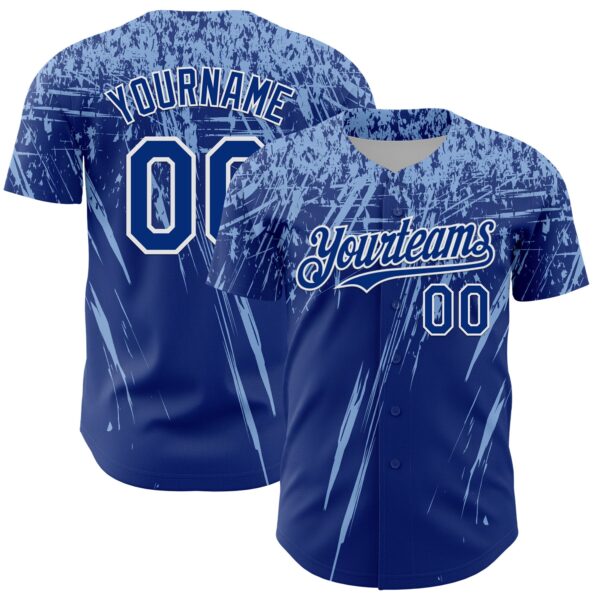 Custom Royal Light Blue-White Distressed Scratch Brush Stroke Authentic Baseball Jersey