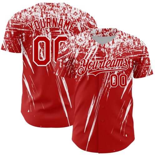 Custom Red White Distressed Scratch Brush Stroke Authentic Baseball Jersey