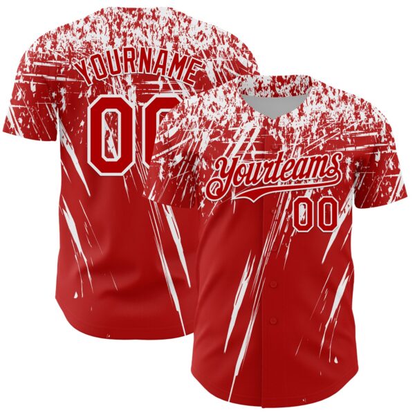 Custom Red White Distressed Scratch Brush Stroke Authentic Baseball Jersey