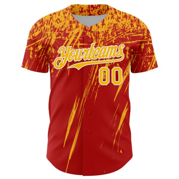 Custom Red Gold-White Distressed Scratch Brush Stroke Authentic Baseball Jersey