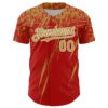 Custom Red Old Gold-White Distressed Scratch Brush Stroke Authentic Baseball Jersey