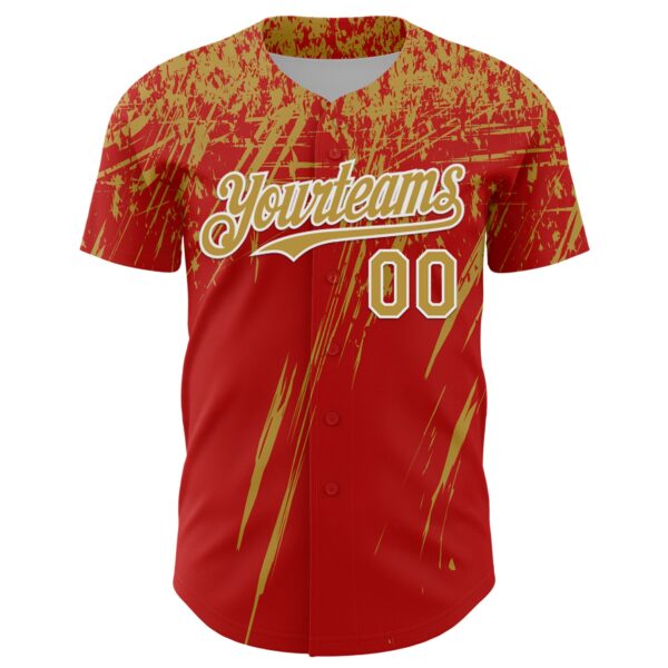 Custom Red Old Gold-White Distressed Scratch Brush Stroke Authentic Baseball Jersey