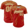 Custom Red Old Gold-White Distressed Scratch Brush Stroke Authentic Baseball Jersey