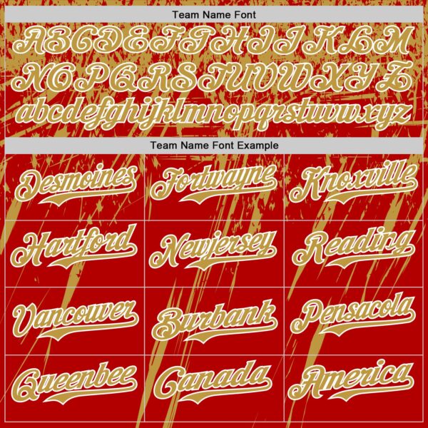 Custom Red Old Gold-White Distressed Scratch Brush Stroke Authentic Baseball Jersey