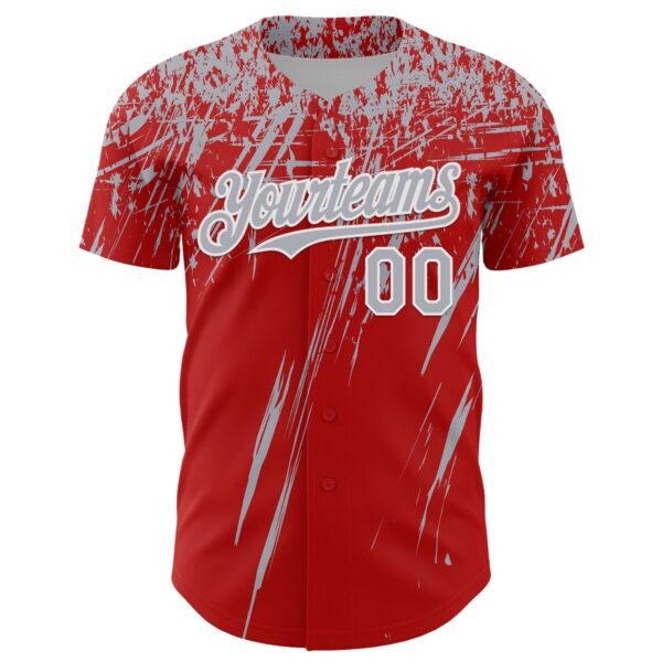 Custom Red Gray-White Distressed Scratch Brush Stroke Authentic Baseball Jersey