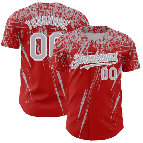 Custom Red Gray-White Distressed Scratch Brush Stroke Authentic Baseball Jersey