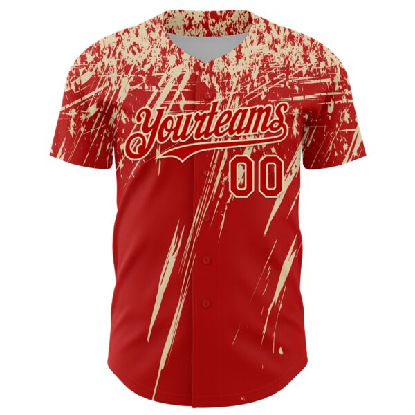 Custom Red Cream Distressed Scratch Brush Stroke Authentic Baseball Jersey