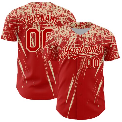 Custom Red Cream Distressed Scratch Brush Stroke Authentic Baseball Jersey