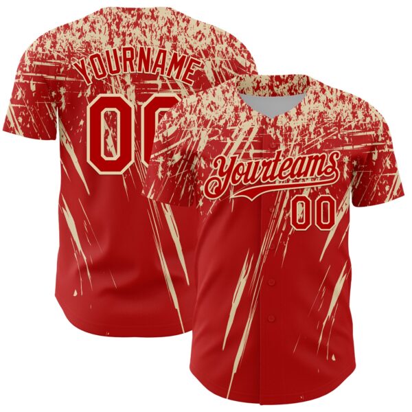 Custom Red Cream Distressed Scratch Brush Stroke Authentic Baseball Jersey