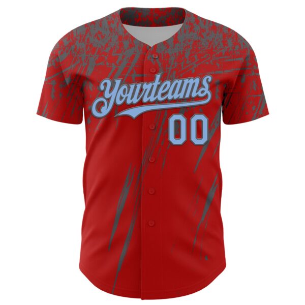 Custom Red Light Blue-Steel Gray Distressed Scratch Brush Stroke Authentic Baseball Jersey