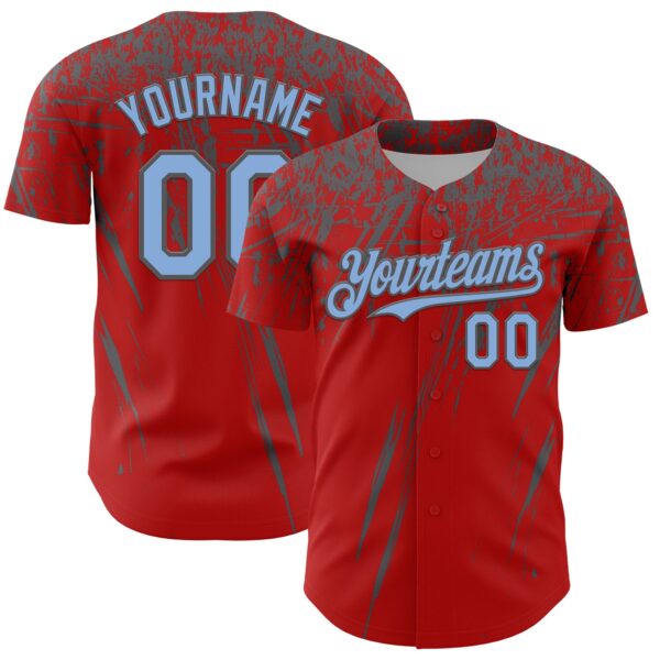 Custom Red Light Blue-Steel Gray Distressed Scratch Brush Stroke Authentic Baseball Jersey