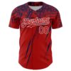 Custom Red Navy-White Distressed Scratch Brush Stroke Authentic Baseball Jersey