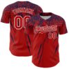Custom Red Navy-White Distressed Scratch Brush Stroke Authentic Baseball Jersey