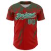 Custom Red Kelly Green-White Distressed Scratch Brush Stroke Authentic Baseball Jersey