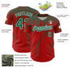 Custom Red Kelly Green-White Distressed Scratch Brush Stroke Authentic Baseball Jersey