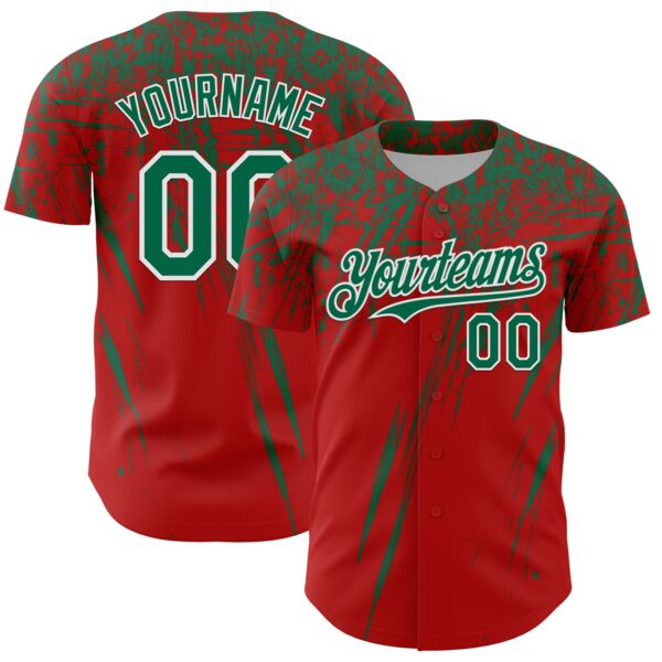 Custom Red Kelly Green-White Distressed Scratch Brush Stroke Authentic Baseball Jersey