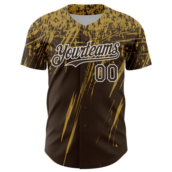 Custom Brown Old Gold-White Distressed Scratch Brush Stroke Authentic Baseball Jersey