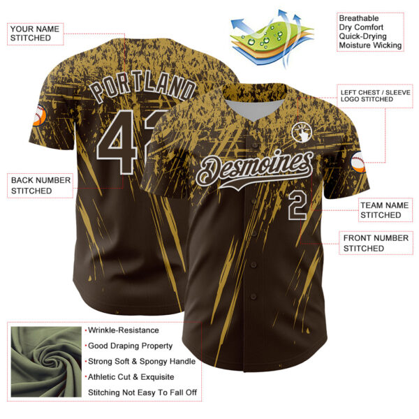 Custom Brown Old Gold-White Distressed Scratch Brush Stroke Authentic Baseball Jersey