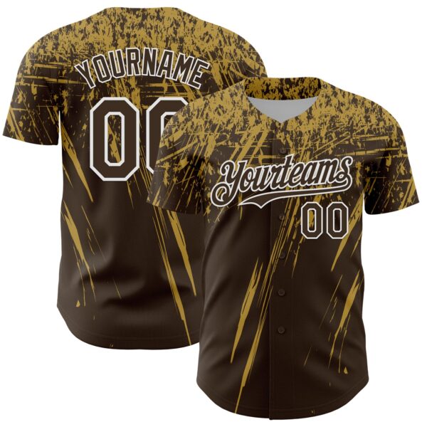 Custom Brown Old Gold-White Distressed Scratch Brush Stroke Authentic Baseball Jersey