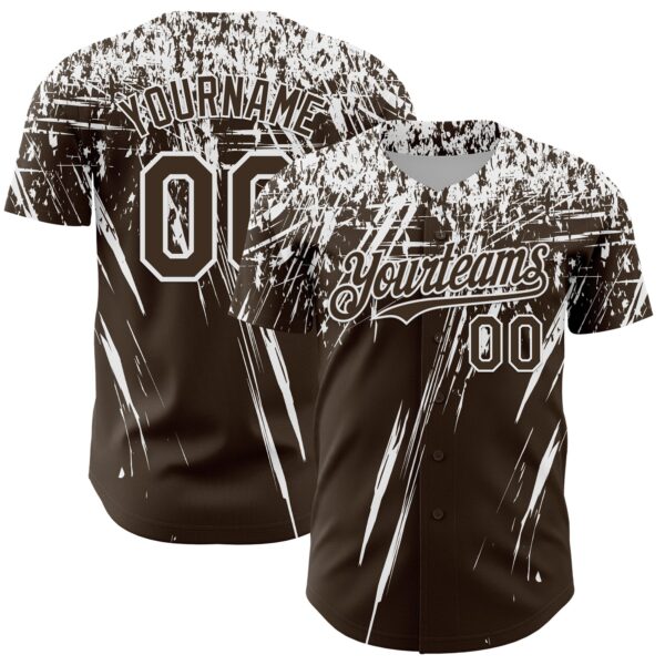 Custom Brown White Distressed Scratch Brush Stroke Authentic Baseball Jersey