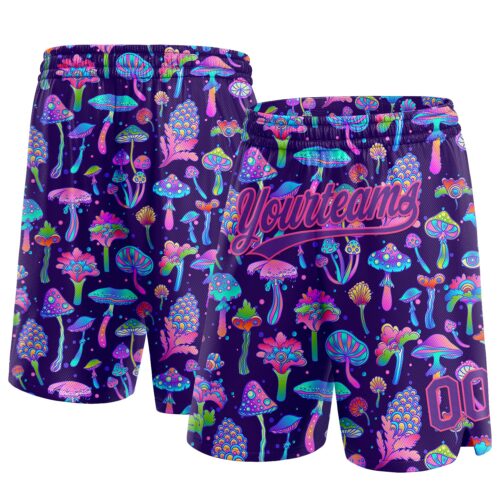 3DPattern1347 Custom Black Purple-Pink 3D Pattern Colorful Flowers And Mushrooms Psychedelic Hallucination Authentic Basketball Shorts