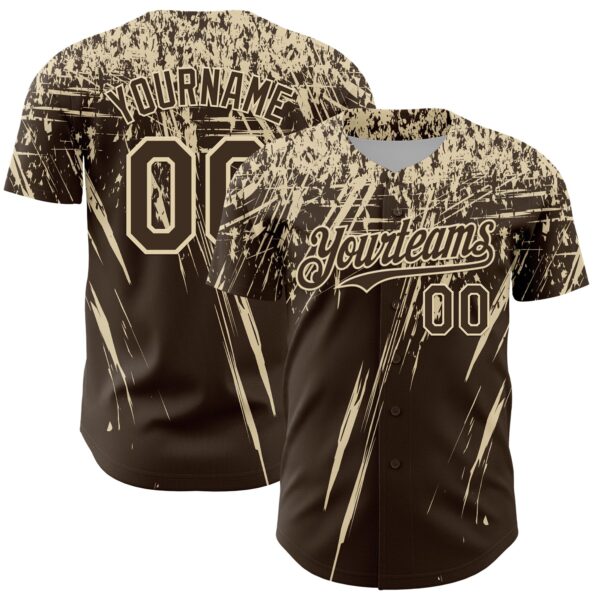 Custom Brown Cream Distressed Scratch Brush Stroke Authentic Baseball Jersey