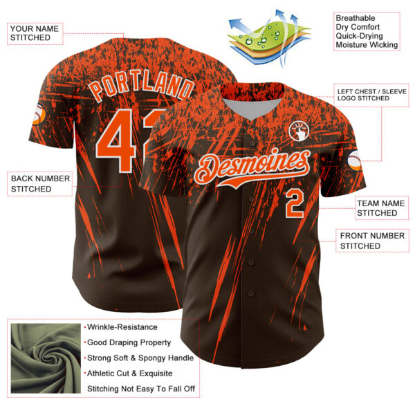 Custom Brown Orange-White Distressed Scratch Brush Stroke Authentic Baseball Jersey