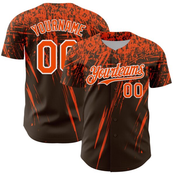 Custom Brown Orange-White Distressed Scratch Brush Stroke Authentic Baseball Jersey