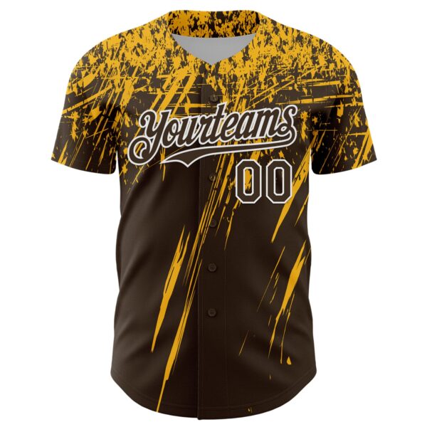 Custom Brown Gold-White Distressed Scratch Brush Stroke Authentic Baseball Jersey