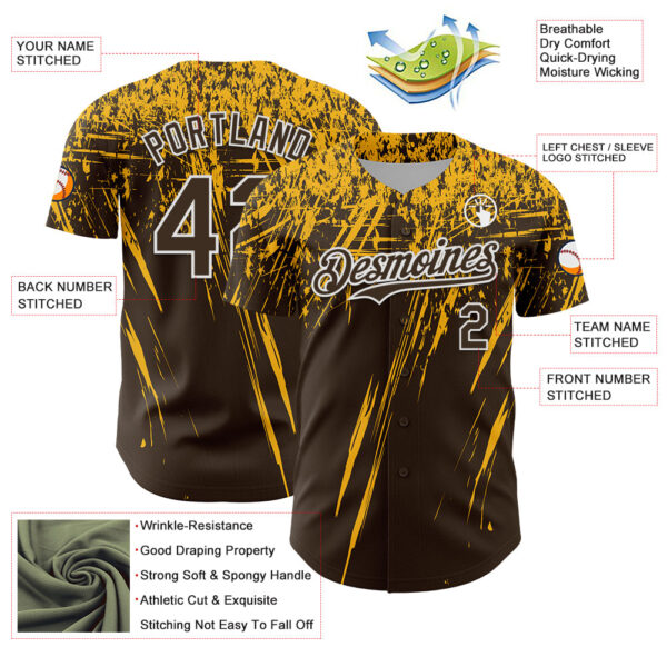 Custom Brown Gold-White Distressed Scratch Brush Stroke Authentic Baseball Jersey