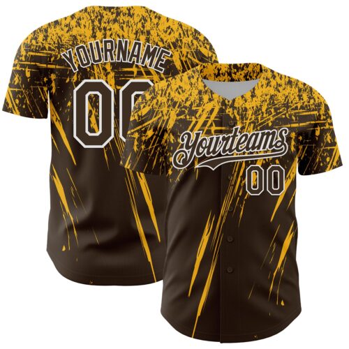 Custom Brown Gold-White Distressed Scratch Brush Stroke Authentic Baseball Jersey