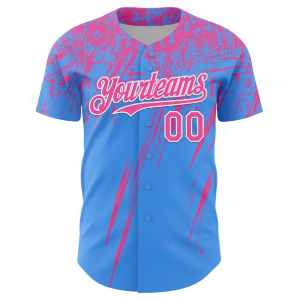 Custom Electric Blue Pink-White Distressed Scratch Brush Stroke Authentic Baseball Jersey