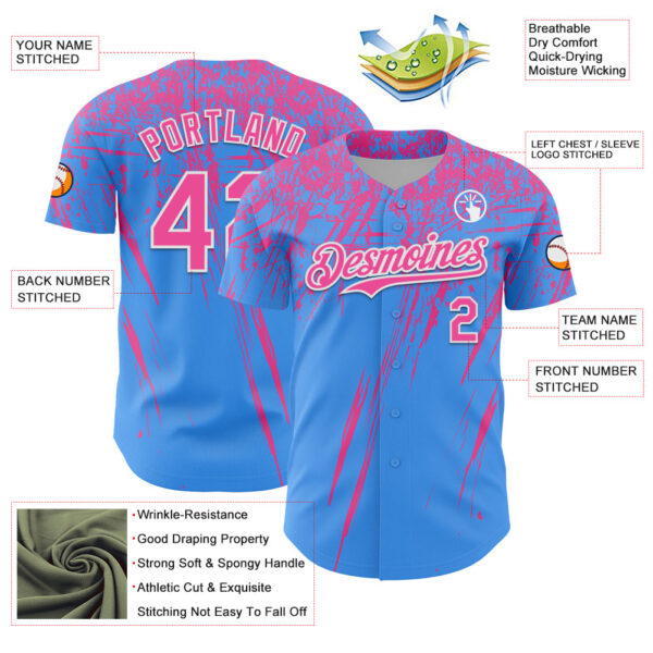 Custom Electric Blue Pink-White Distressed Scratch Brush Stroke Authentic Baseball Jersey