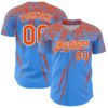 Custom Electric Blue Orange-White Distressed Scratch Brush Stroke Authentic Baseball Jersey