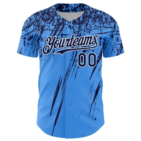Custom Electric Blue Navy-White Distressed Scratch Brush Stroke Authentic Baseball Jersey