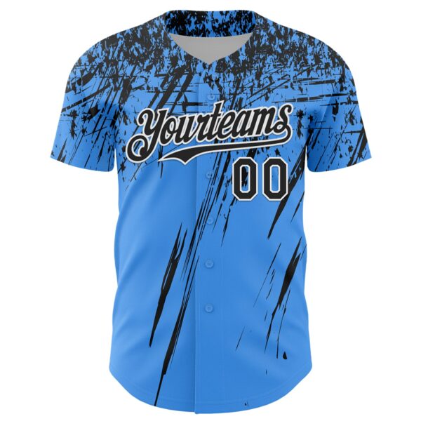 Custom Electric Blue Black-White Distressed Scratch Brush Stroke Authentic Baseball Jersey