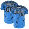 Custom Electric Blue Black-White Distressed Scratch Brush Stroke Authentic Baseball Jersey