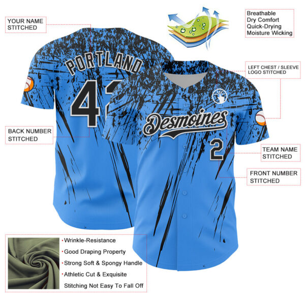 Custom Electric Blue Black-White Distressed Scratch Brush Stroke Authentic Baseball Jersey