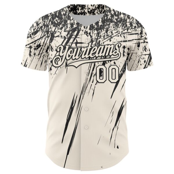 Custom Cream Black Distressed Scratch Brush Stroke Authentic Baseball Jersey