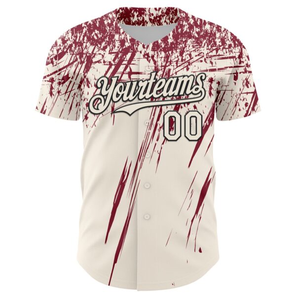 Custom Cream Crimson-Black Distressed Scratch Brush Stroke Authentic Baseball Jersey